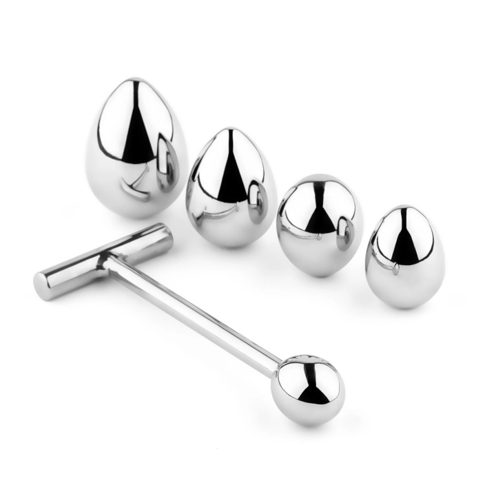 Korek analny metalowy – seria NO.3, stal nierdzewna, 5 wymiennych końcówek, długość 16,5 cm