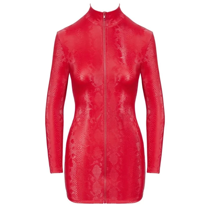 Sukienka obcisła COTTELLI LINGERIE, skóra węża, długie rękawy, czerwony