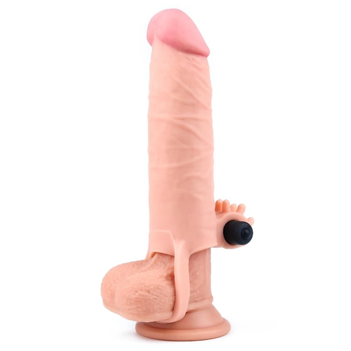 Rękaw przedłużający penis Pleasure X - 2 cale długości, wibracje, super realistyczny materiał