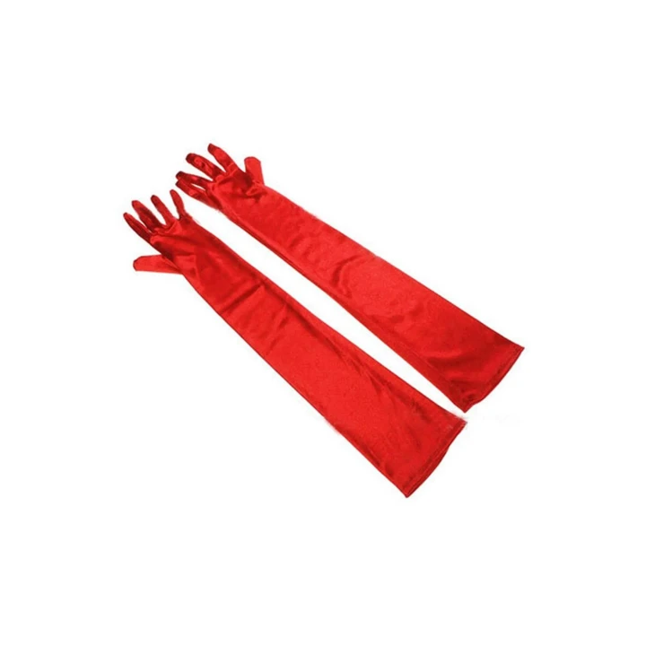 Rękawiczki długie satynowe PARIS HOLLYWOOD, czerwone, eleganckie, uniwersalny rozmiar