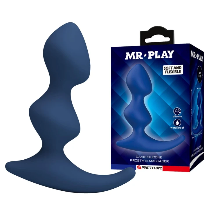 Masażer prostaty Mr. Play David, 11,8 cm, ergonomiczny kształt, niebieski silikon