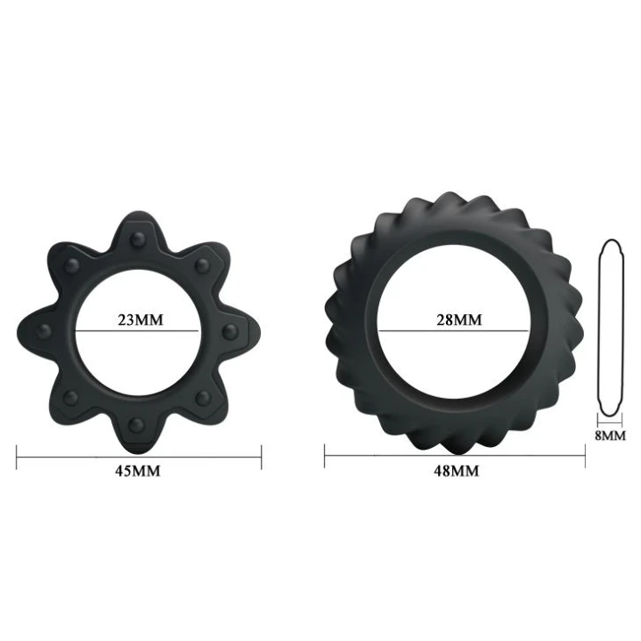 Pierścień na penisa BAILE - Silikon, 2,8 cm, zestaw 2 sztuk, elastyczny