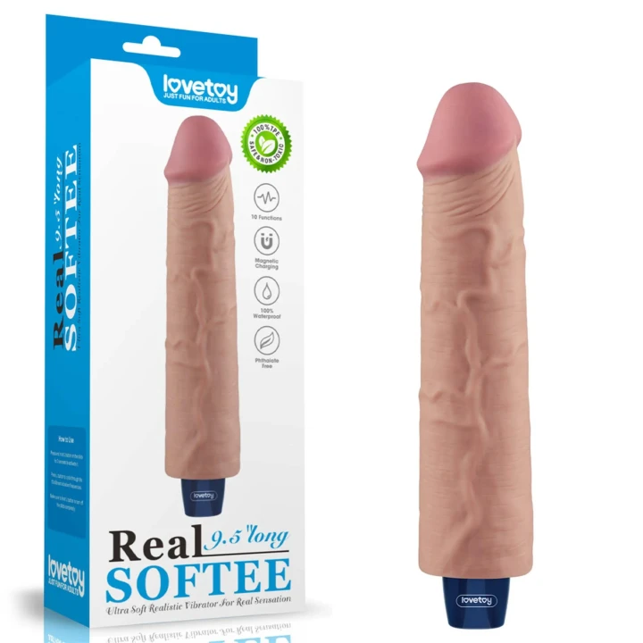 Dildo 9.5" Lovetoy Real Softee, 10 trybów wibracji, wodoodporny, TPE