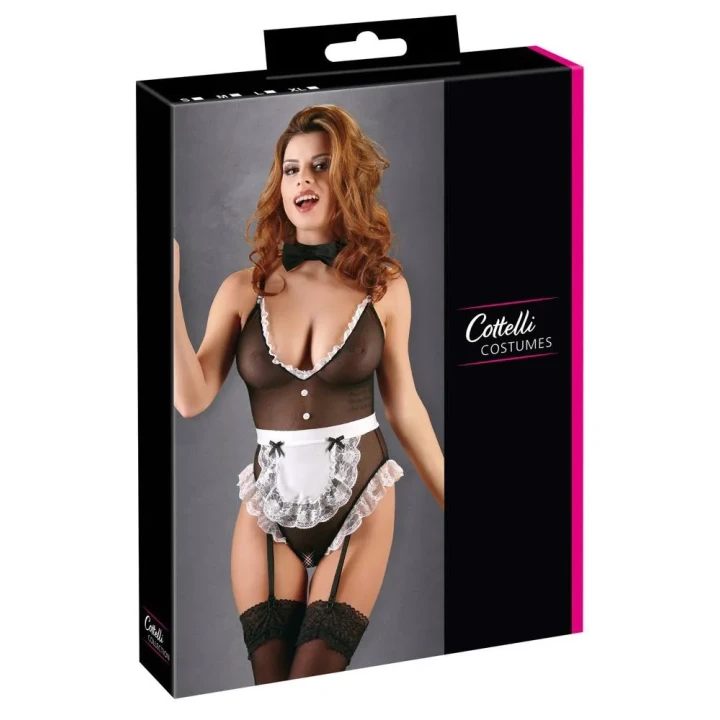 Body COTTELLI LINGERIE Maid z koronką, regulowanymi ramiączkami, otwarty w kroku