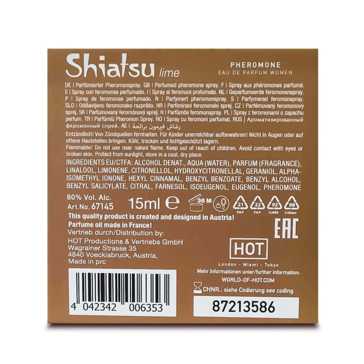 Perfumy feromonowe SHIATSU 15 ml, zapach limonki, zwiększona atrakcyjność kobiet