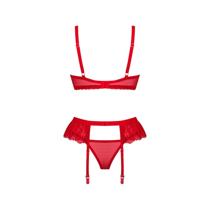 Zestaw bielizny koronkowej OBSESSIVE 3-częściowy M/L, intensywna czerwień, regulowane ramiączka