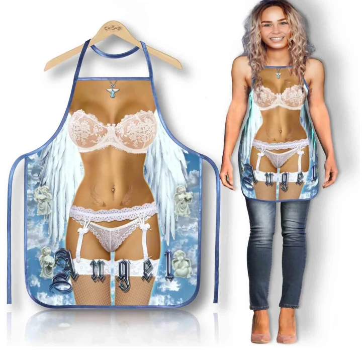 Fartuszek do gotowania Angel 106AN, regulowany, z koronkowym wzorem i skrzydłami