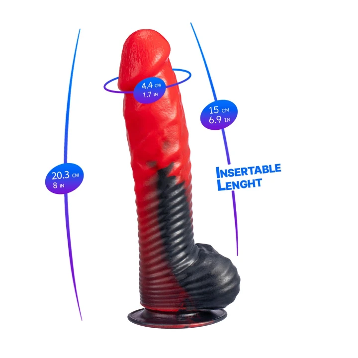 Dildo SILEXD Devil 8 cali, termoreaktywny, silikonowy, z przyssawką 70 mm