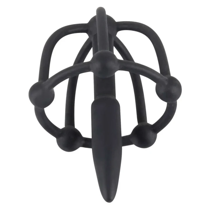 Dylator silikonowy z klatką na żołądź, elastyczny, długość 5,7 cm, średnica 0,6-0,8 cm