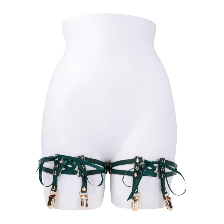 Podwiązki (garters) Indica Laced Up – eko-skóra, regulacja 45–66 cm, satynowe wiązanie