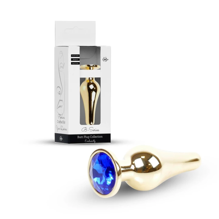 Plug analny - Buttplug Gold z diamentem, stal nierdzewna, 9.5 cm długości, 3 cm średnicy