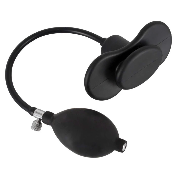 Knebel silikonowy z kulą pompową - czarny, 12 x 5,5 cm, lateksowa pompka