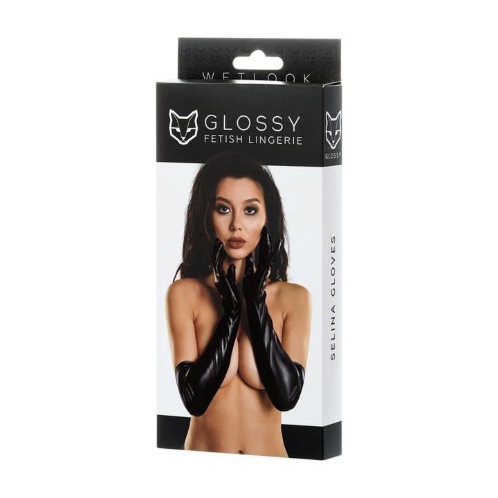 Rękawiczki Wetlook GLOSSY - czarne, elastyczne, długość do łokcia, 95% poliester, 5% spandex