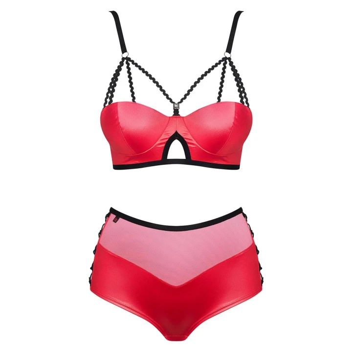 Zestaw bielizny, OBSESSIVE Leatheria - 2-częściowy, z fiszbinami, regulowane ramiączka