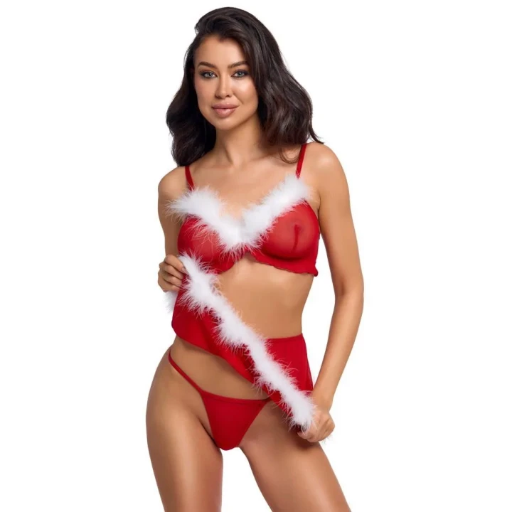 Kostium Świąteczny COTTELLI LINGERIE z topem, spódniczką i stringami, 90% poliamid