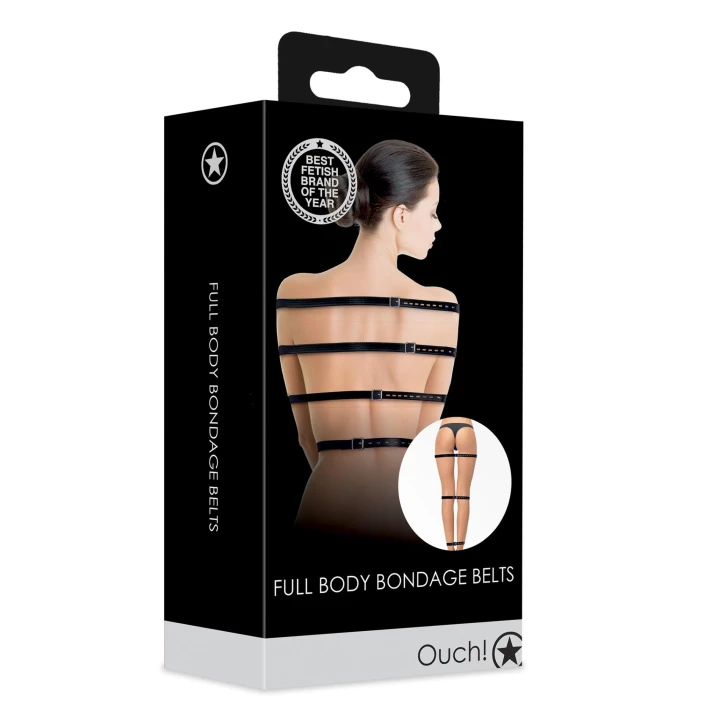 Pasy do pełnego ciała BDSM – Regulowane skórzane pasy PU z metalowymi akcentami