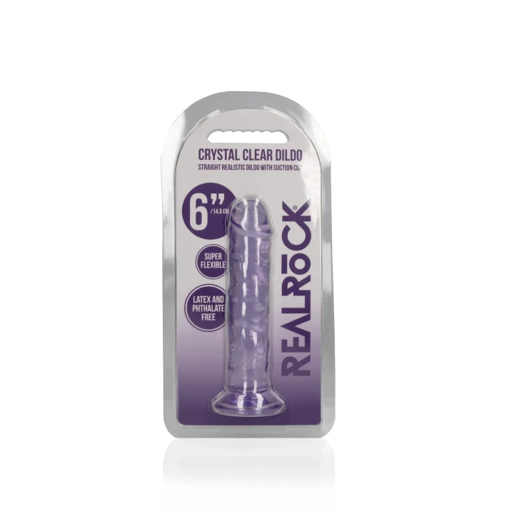Dildo REALROCK CRYSTAL CLEAR, 6.1'' (15,5 cm), z przyssawką, bez ftalanów, wodoodporne