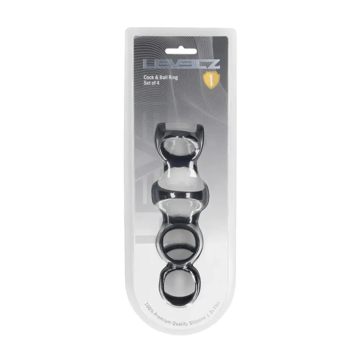 Pierścień erekcyjny, LEVELZ, 4 sztuki, silikon, wodoodporny, rozmiar wewnętrzny 2,9-4,8 cm