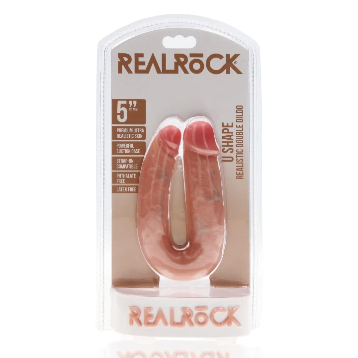 Dildo podwójne U kształt 5” RealRock, materiał: PVC, realistyczny wygląd