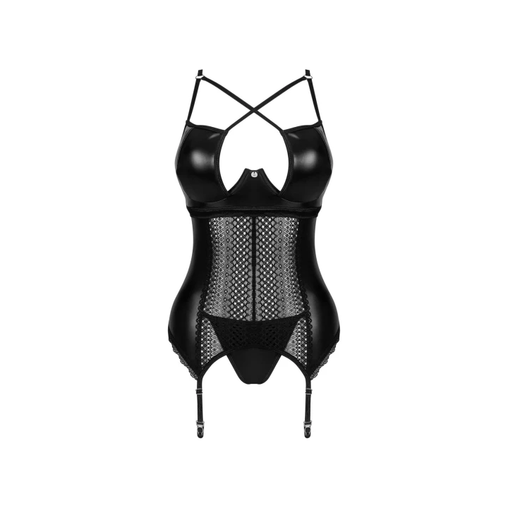 Gorset OBSESSIVE, koronkowy, regulowane ramiączka, czarny, XS/S