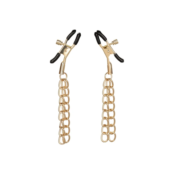 Zaciski na sutki Ride 'em Premium, regulowane z podkładkami PVC, złote łańcuszki