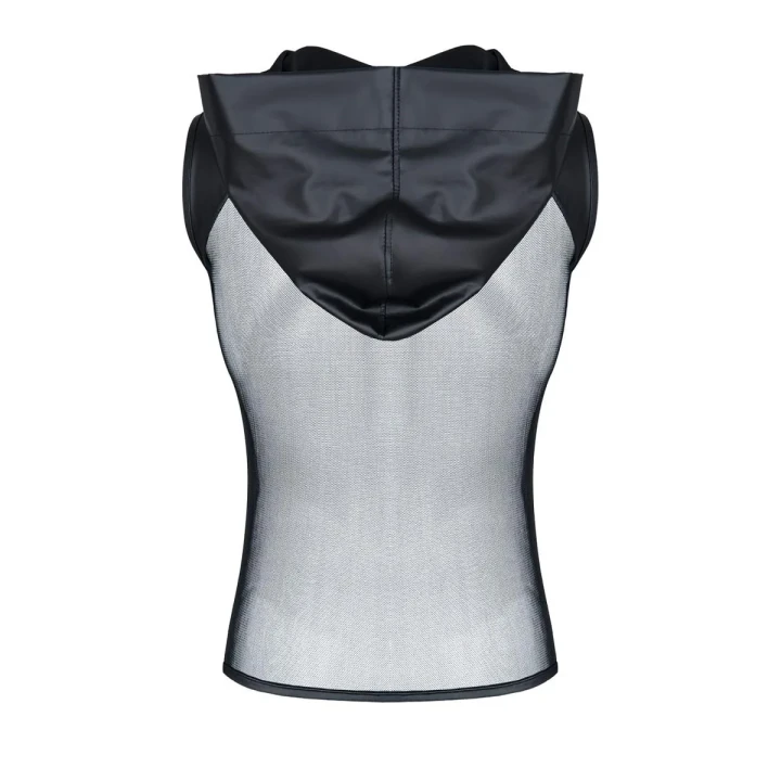 Bezrękawnik sportowy XXL REGNES FETISH PLANET z kapturem, elastyczna siateczka, ekoskóra