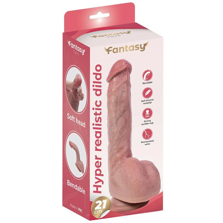 Dildo silikonowe Hyper-Realistic 21 cm – elastyczne, realistyczne żłobienia, przyssawka