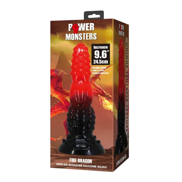 Dildo Power Monsters - 24,5 cm, pofalowany silikon, ultra-mocna przyssawka