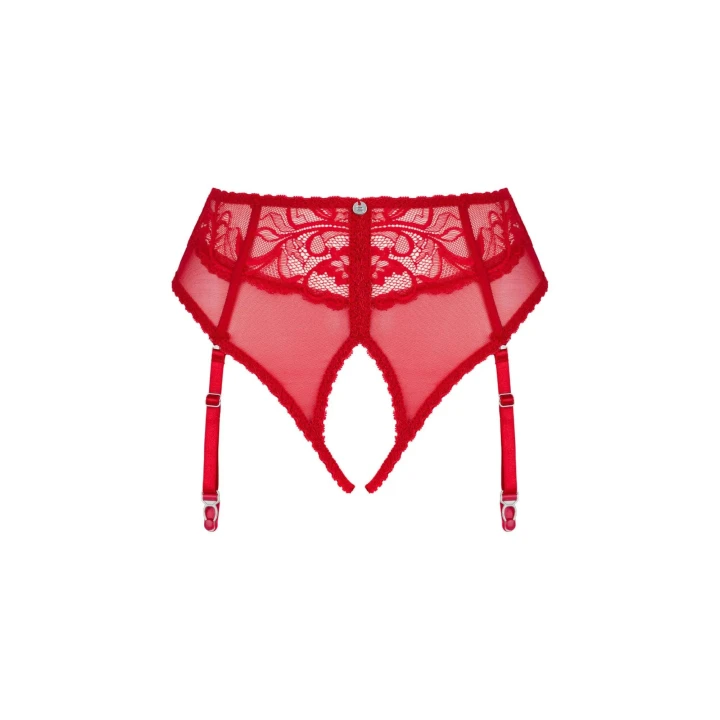 Figi z paskami do pończoch OBSESSIVE Dagmarie, regulowane, koronka, otwarty krok, XL/2XL