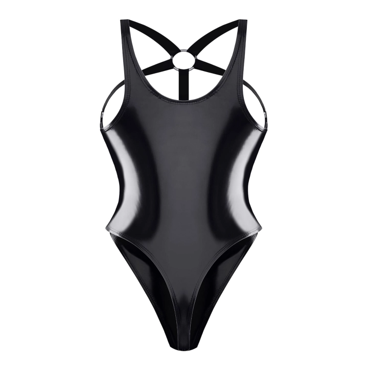 Body DEMONIQ — elastyczny winyl, regulowane gumki, wysoki krój XXL