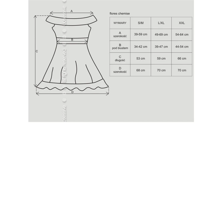 Koszulka nocna OBSESSIVE - Kwiatowa koronka, przeźroczysty materiał, seksowne stringi