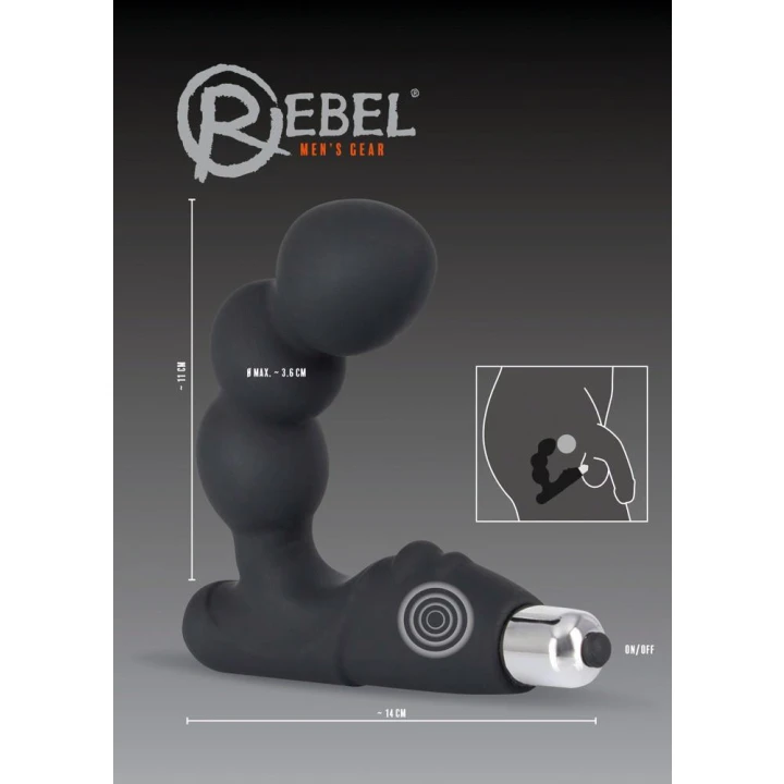 Stymulator prostaty Rebel Pro z silikonowym wykończeniem, 14 cm długości, wibracja
