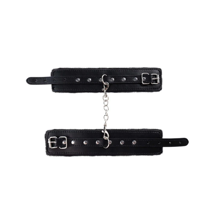 Kajdany na nadgarstki, regulowane, skórzane PU, długość 32 cm, miękki plusz
