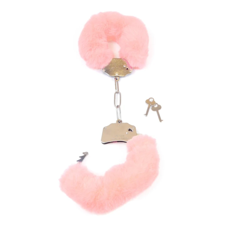 Kajdanki metalowe B - Seria Fetish, regulowane, z pluszowymi osłonami, różowe