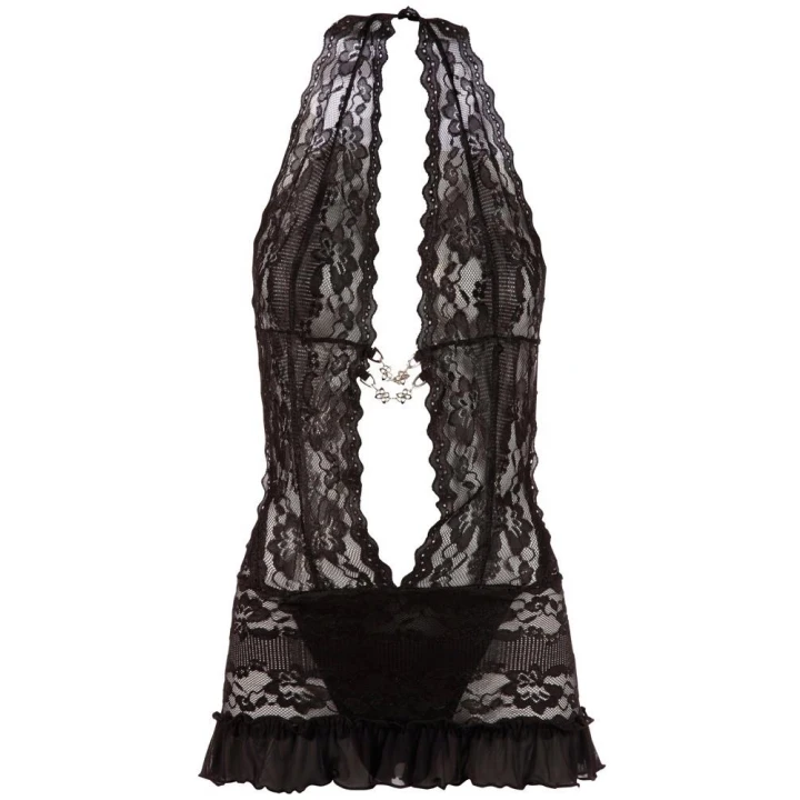 Sukienka koronkowa COTTELLI LINGERIE, czarna, dekolt halterneck, odkryty tył