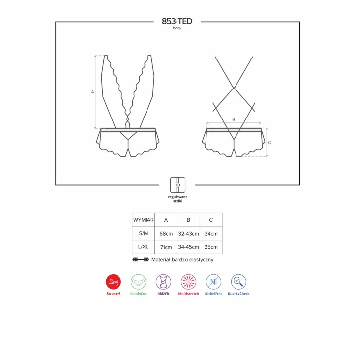 Body koronkowe OBSESSIVE, S/M, głęboki dekolt, regulowane szelki, elastyczne materiały
