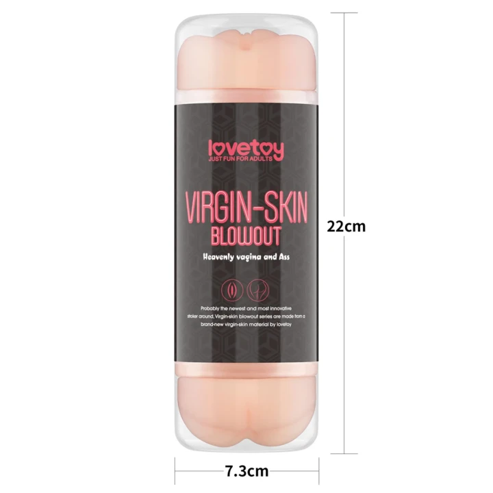 Masturbator dwustronny Virgin-Skin, 22,4 cm, materiał TPE, wibrujący