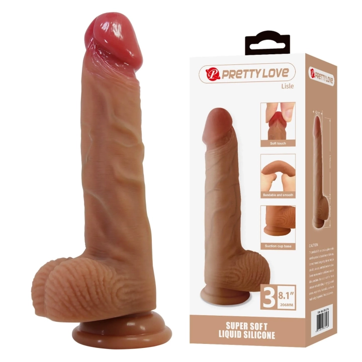 Dildo Pretty Love Lisle 20,6 cm, silikon, wodoodporny, przyssawka kompatybilna z uprzężą
