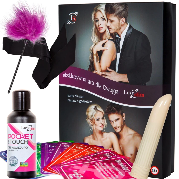 Gra erotyczna na dwóch, LoveStim, 50 kart z gadżetami, stymulacja i masaż.