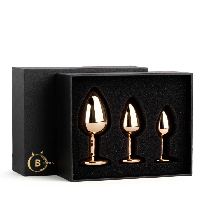 Korek analny — Jewellery Red Gold, stal nierdzewna, zestaw 3 rozmiarów z kryształami