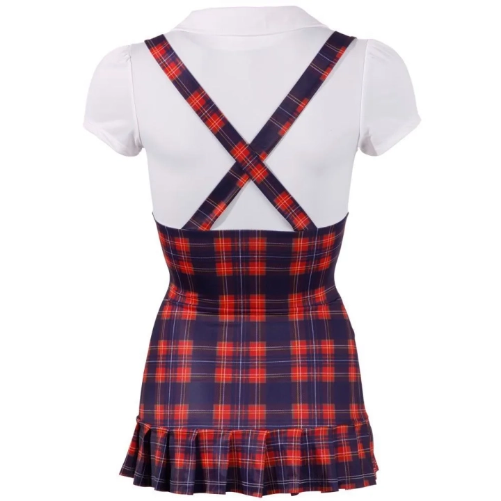 Mundurek Szkolny COTTELLI LINGERIE - Sukienka w Kratę, Bluzka z Kołnierzykiem, Szelki