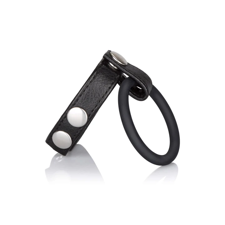 Pierścień na penisa z opaską uciskową, ze skóry, regulowana średnica 5 cm