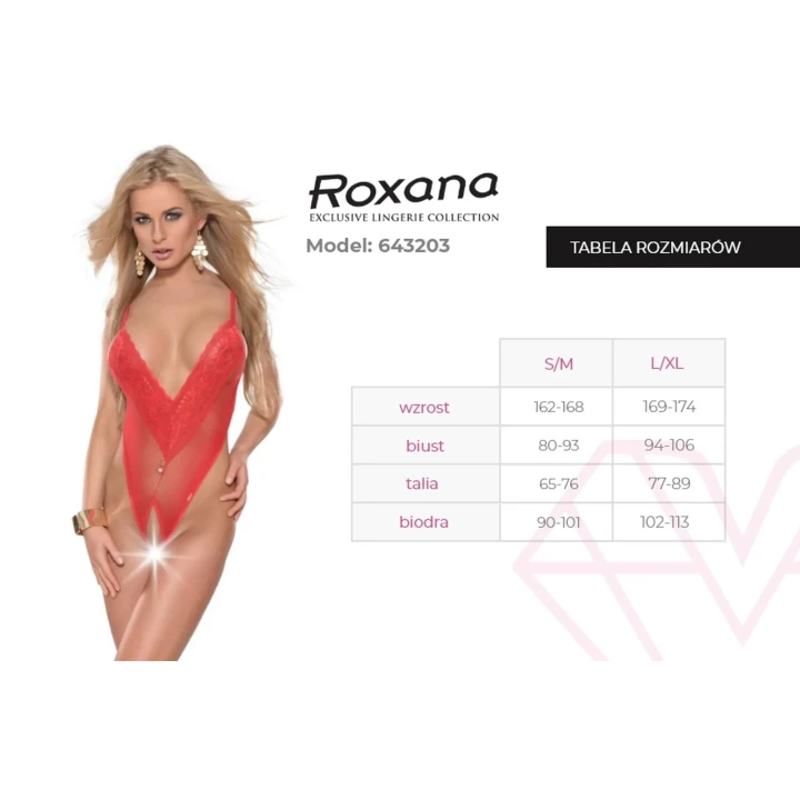 Body ROXANA, elastyczna siateczka, dekolt w kształcie V, otwarte krocze