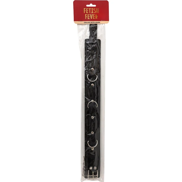 Obroża z smyczą Fetish Fever - Czarna, regulowana, komfortowy materiał