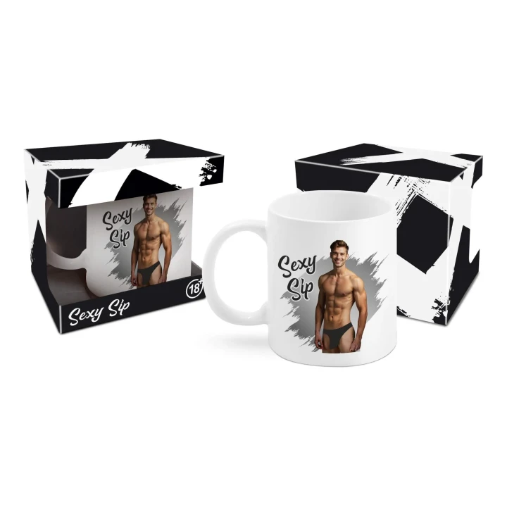Kubek ceramiczny - Sexy Sip Men, 300ml, trwały nadruk humorystyczny, eleganckie opakowanie