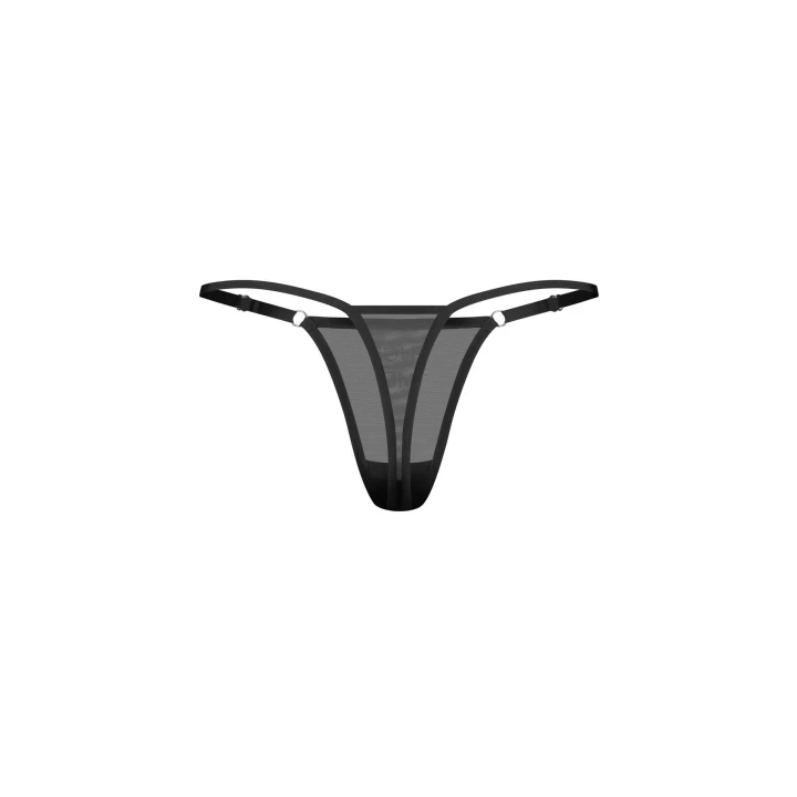 Stringi przeźroczyste OBSESSIVE Violami Me S/M, regulowane paski, czarna siateczka, 83% poliamid