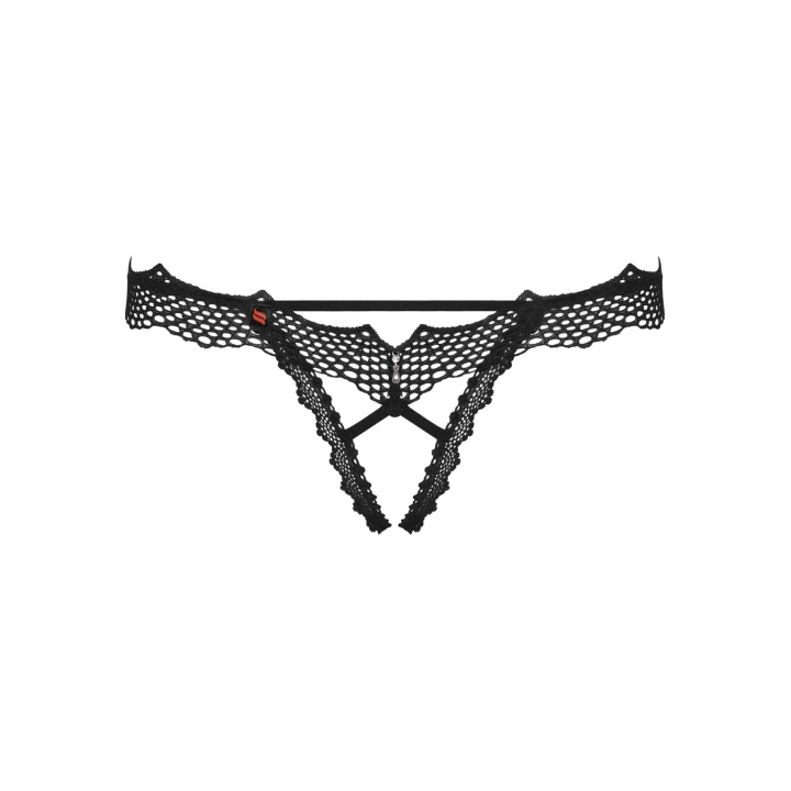 Stringi otwarte OBSESSIVE Bravelle, czarne, L/XL, zmysłowa siateczka, efektowny design