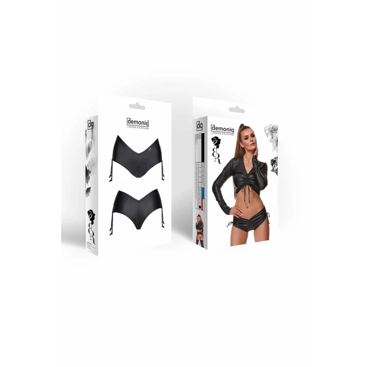 Szorty seksowne Agostina, ekoskóra elastyczna, czarne, regulowane ściągacze, XXL