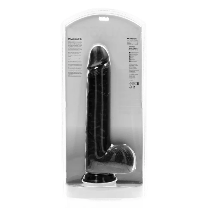 Dildo RealRock Extra Large 35,5 cm, PVC, Czarny, przyssawka, realistyczny design