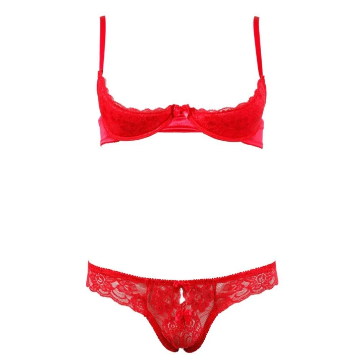 Biustonosz pół-miseczkowy COTTELLI LINGERIE - Kwiatowa koronka, satynowy akcent, regulowane paski